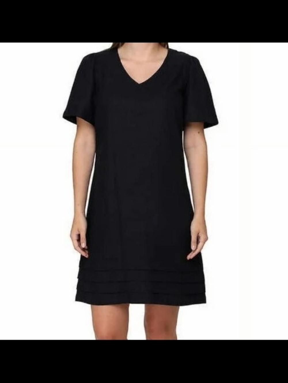 Nicole Miller Black V-Neck Short Sleeve Shift Dress